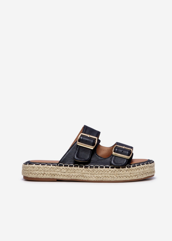 Black double-strap espadrille flatform sliders 3