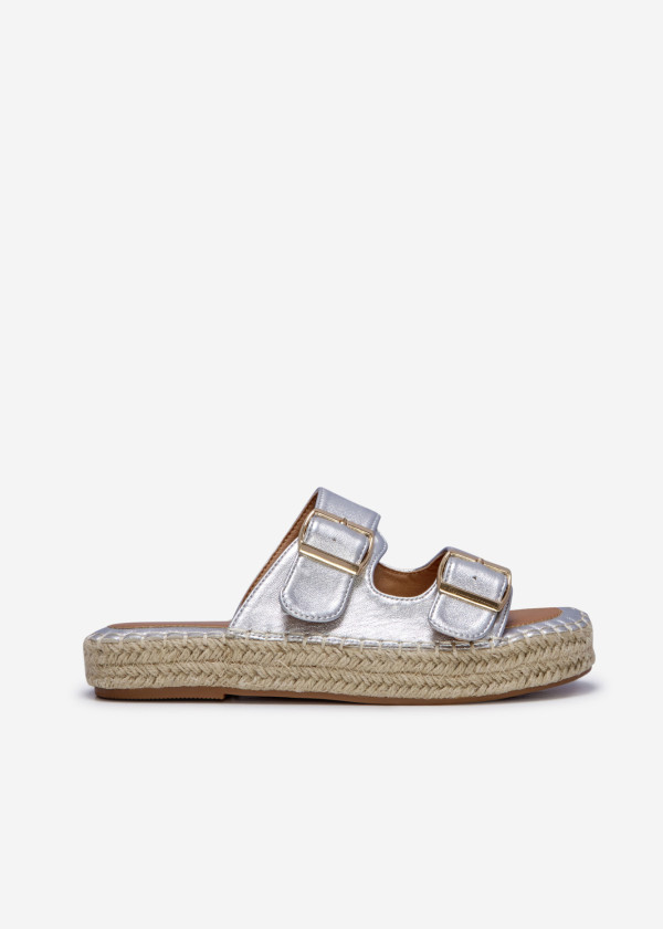 Silver double-strap espadrille flatform sliders 3