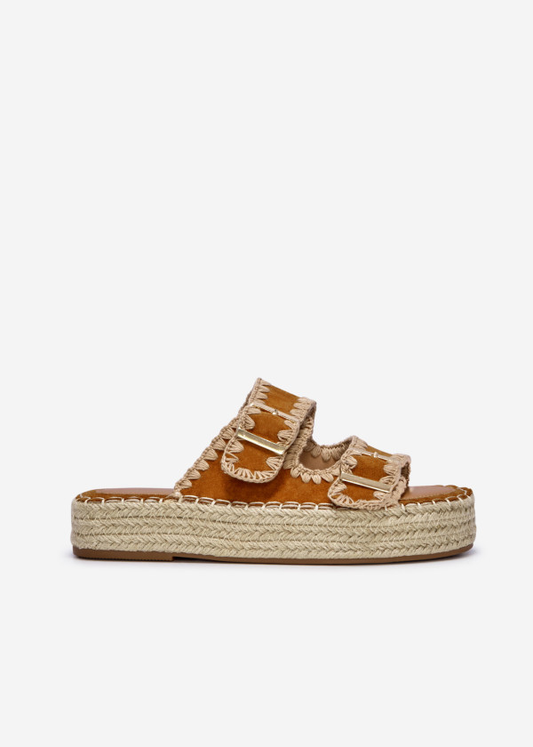 Brown suede double-strap espadrille flatform sliders 3