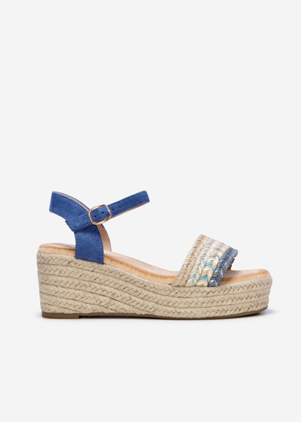 Blue plait strap espadrille wedged sandal 2