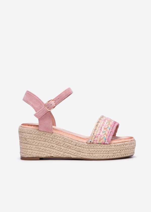 Pink plait strap espadrille wedged sandal 3