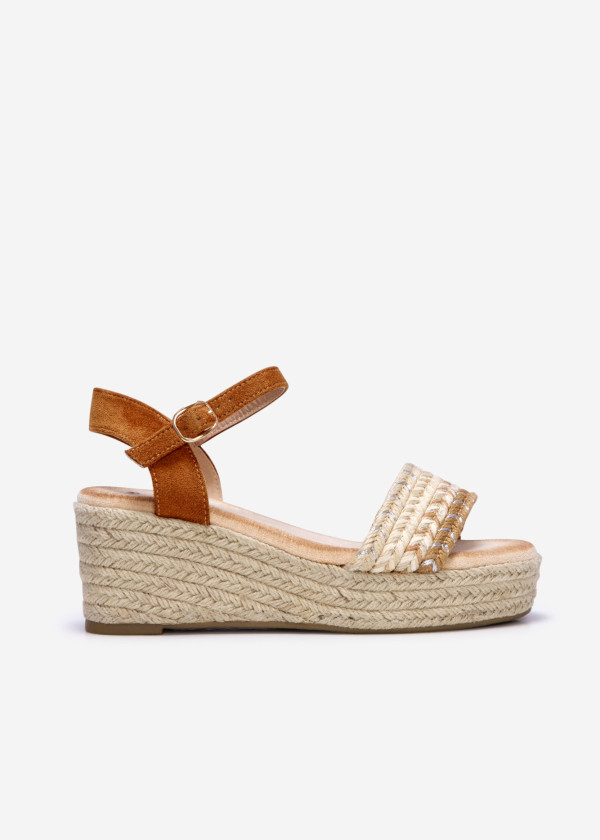 Brown plait strap espadrille wedged sandal 3