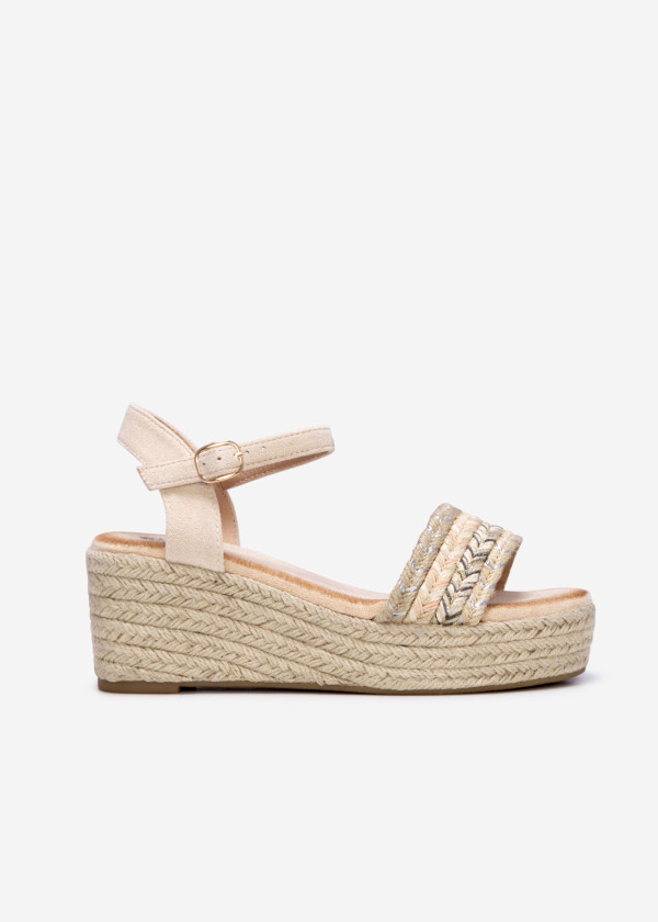 Beige plait strap espadrille wedged sandal 3