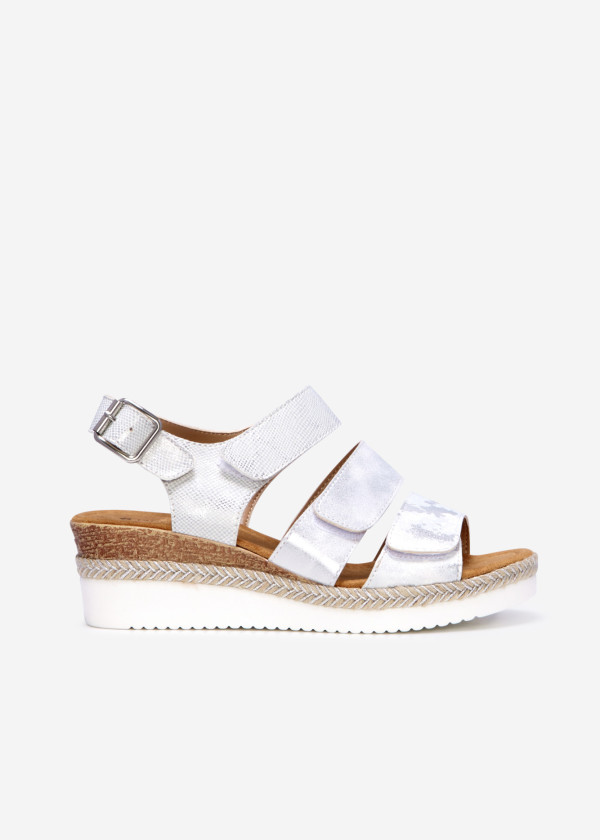 White triple velcro strapped wedged sandal 3