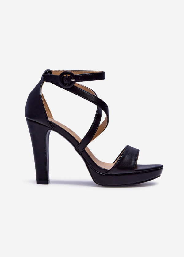 Black strappy platform heeled sandal 3