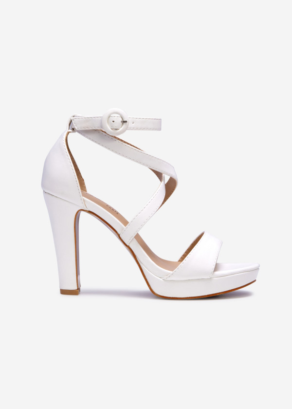 White strappy platform heeled sandal 3