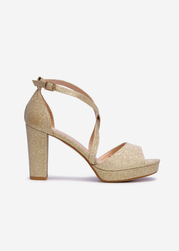 Gold glitter cross-strap block heeled sandals 3