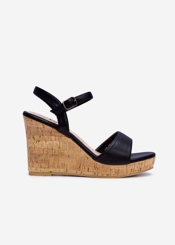 Black simple cork-bed wedged sandals 3