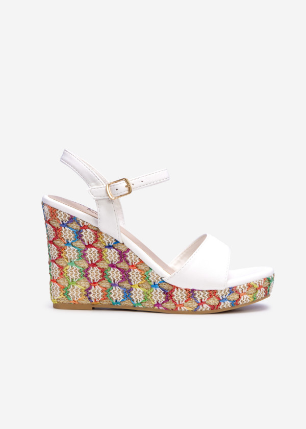 White woven multi-coloured wedge sandals 3