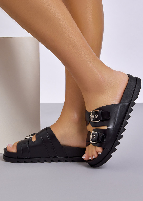 Black biker-strap buckle sliders 2