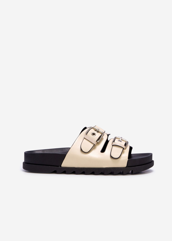 Beige biker-strap buckle sliders 3