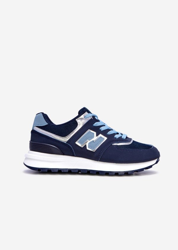 Navy panelled retro sneakers 3