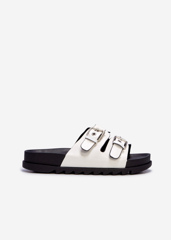 White biker-strap buckle sliders 3