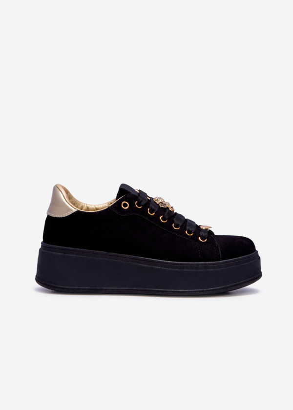 Black bee-charm suede flatform sneakers 3