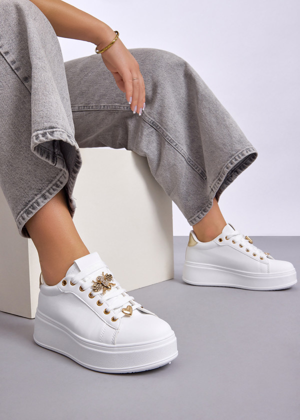 White bee-charm flatform sneakers