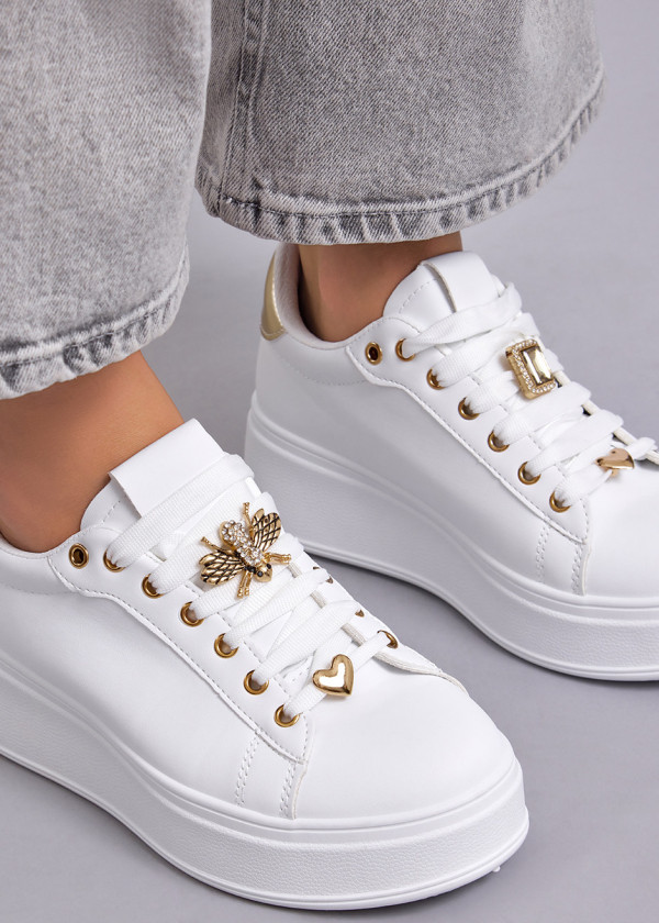 White bee-charm flatform sneakers 1