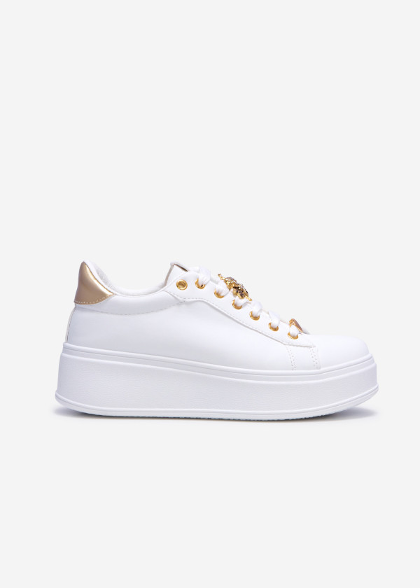 White bee-charm flatform sneakers 3