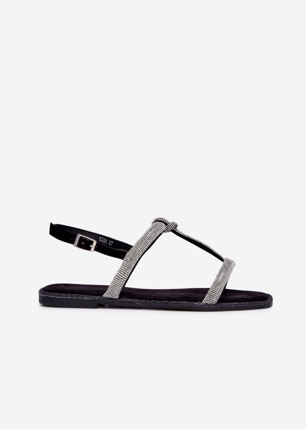 Black diamante knot detail sandal 3