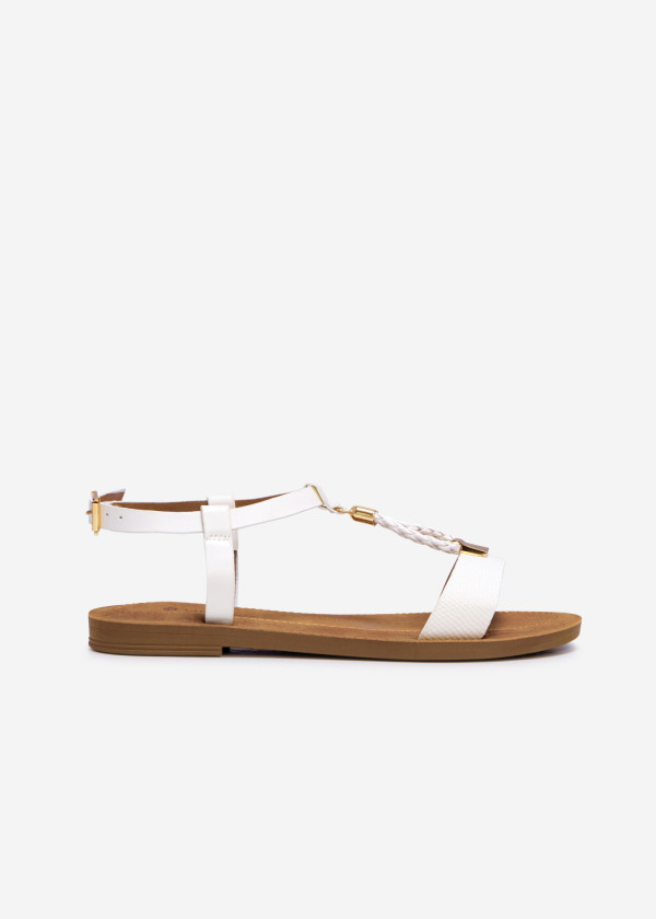 White flat T-bar rope sandal 3