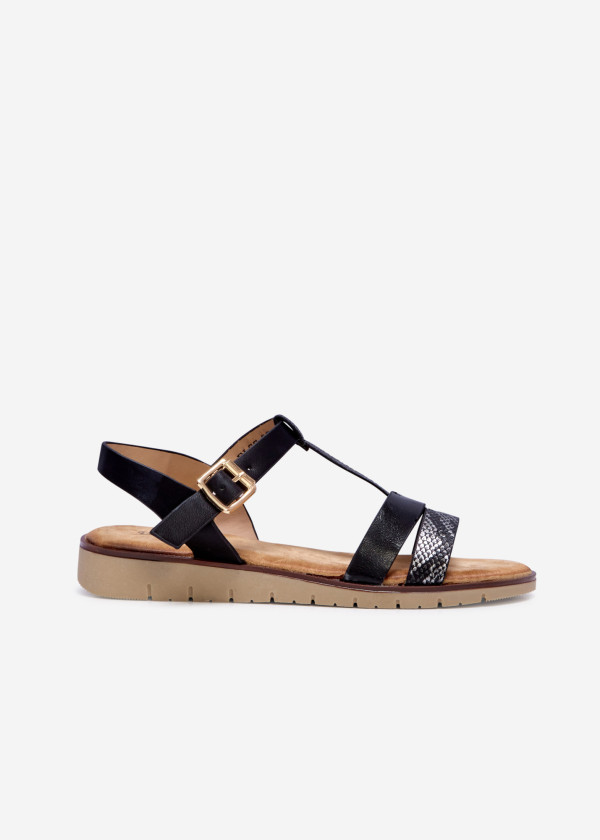 Black snake-print strappy sandal 3