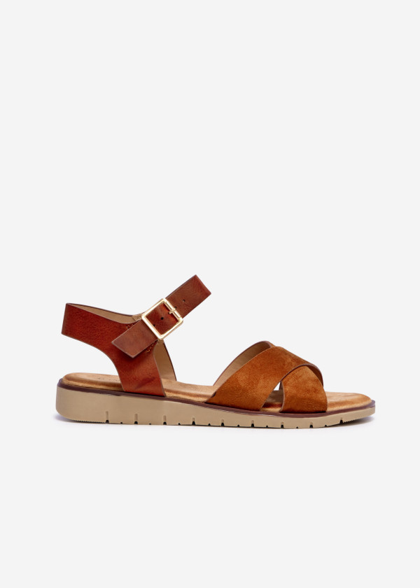 Brown-tan cross-strap detail sandals 3