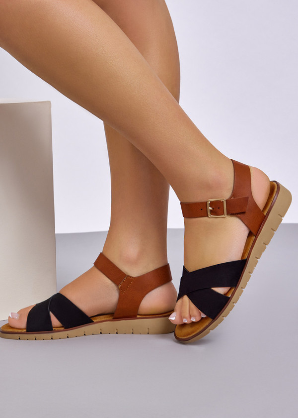 Black cross-strap detail sandals 1