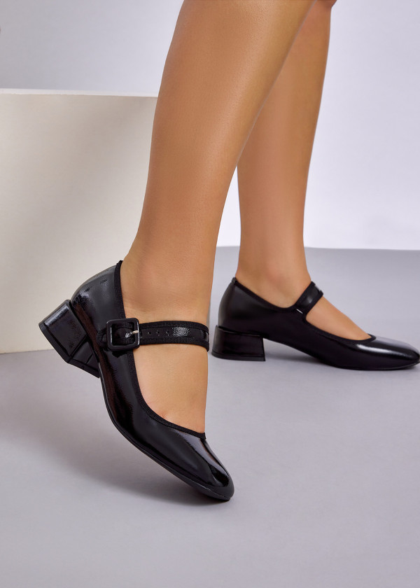 Black patent block-heel Mary-Janes