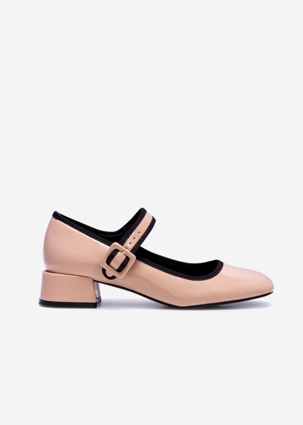 Beige patent block-heel Mary-Janes 3