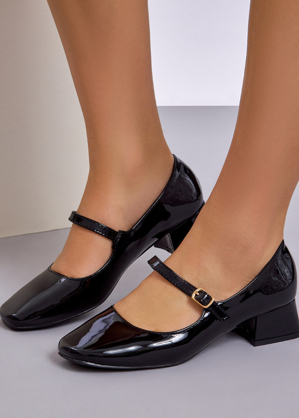 Black block-heeled patent Mary-Janes 2