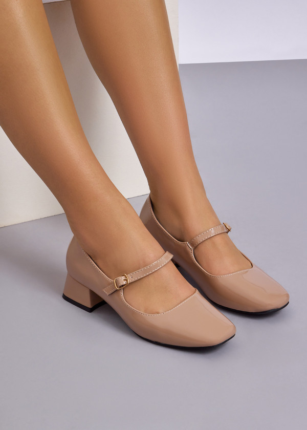 Beige block-heeled patent Mary-Janes 2