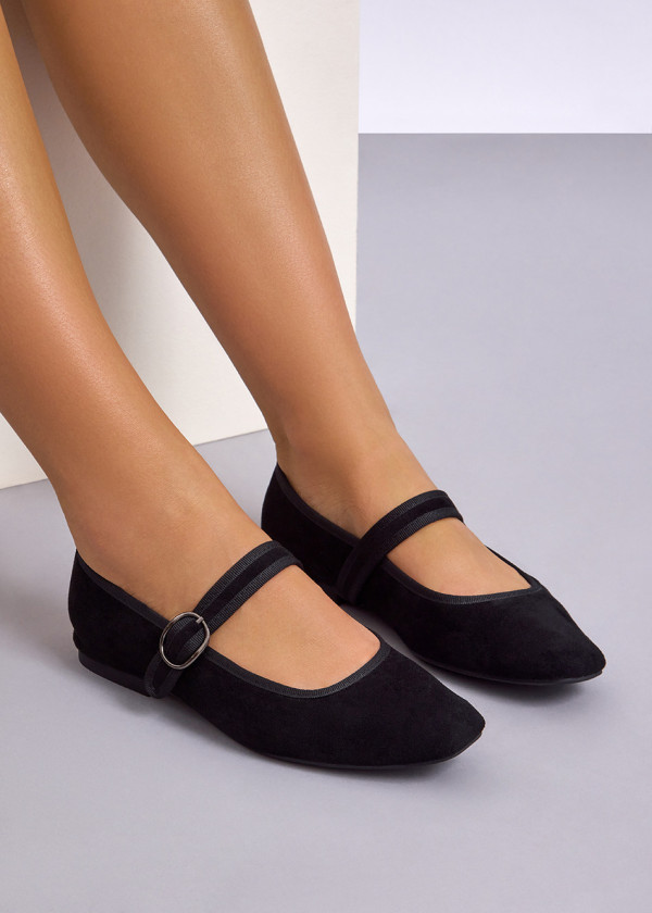 Black suede mary-jane flat pumps 1