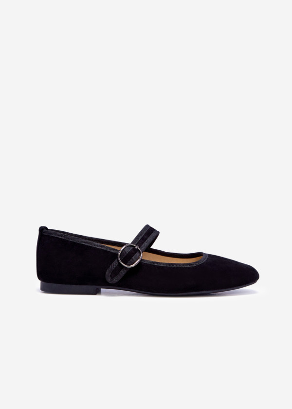 Black suede mary-jane flat pumps 3