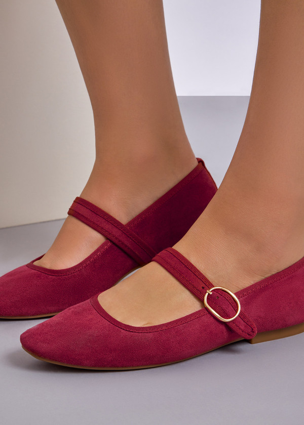 Wine suede mary-jane flat pumps 1