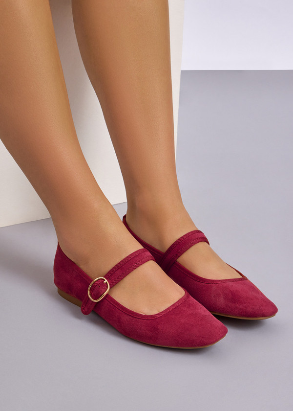 Wine suede mary-jane flat pumps 2