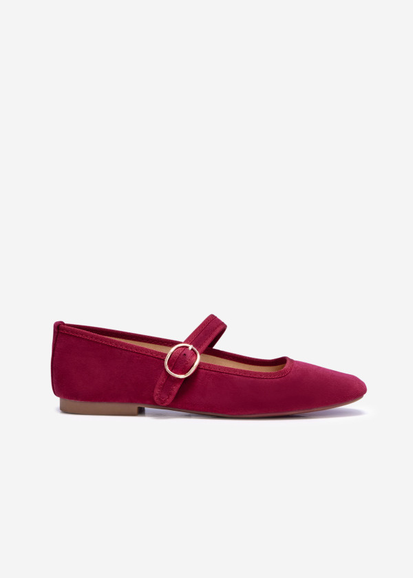 Wine suede mary-jane flat pumps 3