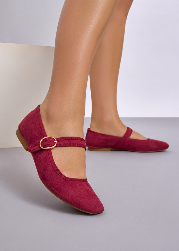 Wine suede mary-jane flat pumps 4