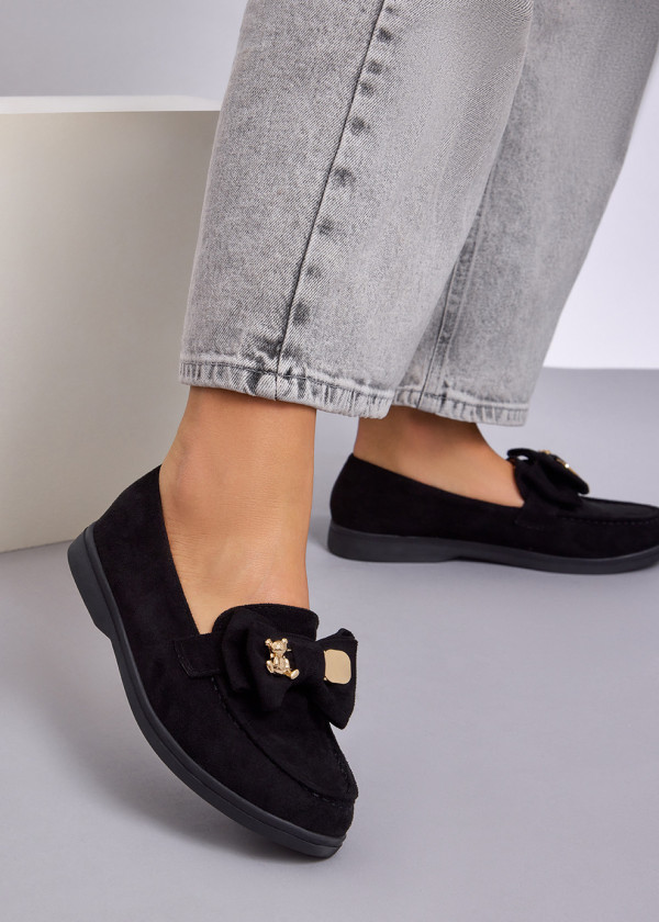 Black teddy safety pin suede loafer