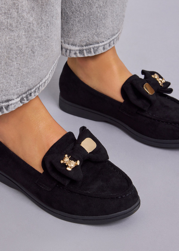 Black teddy safety pin suede loafer 1