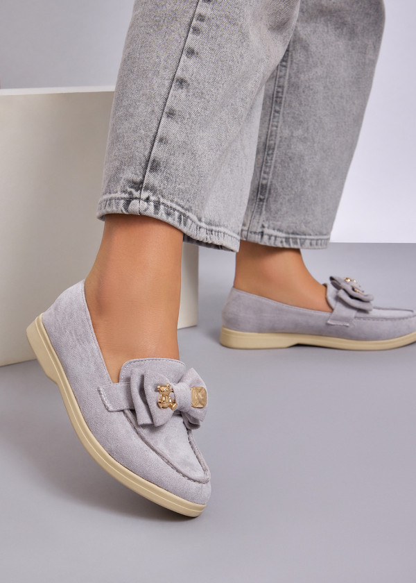 Grey teddy safety pin suede loafer