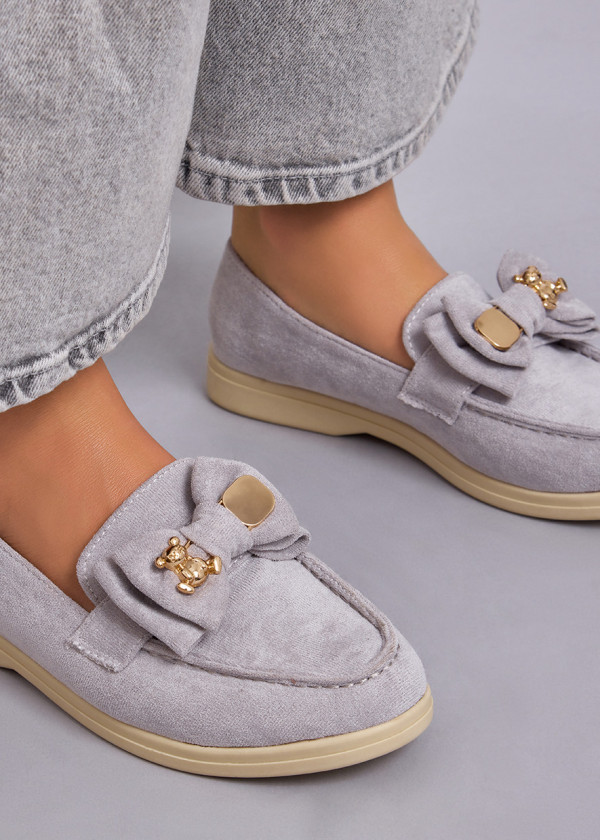 Grey teddy safety pin suede loafer 1