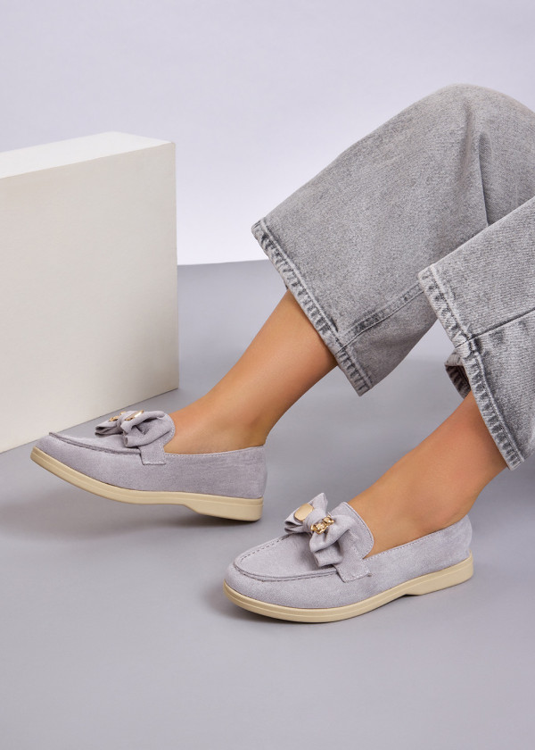 Grey teddy safety pin suede loafer 2