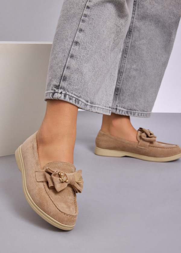 Khaki teddy safety pin suede loafer