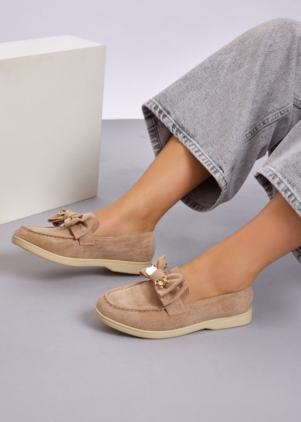 Khaki teddy safety pin suede loafer 2