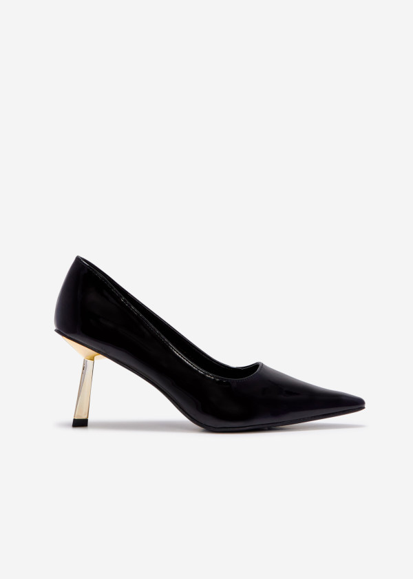 Black patent chrome heel court shoe 3