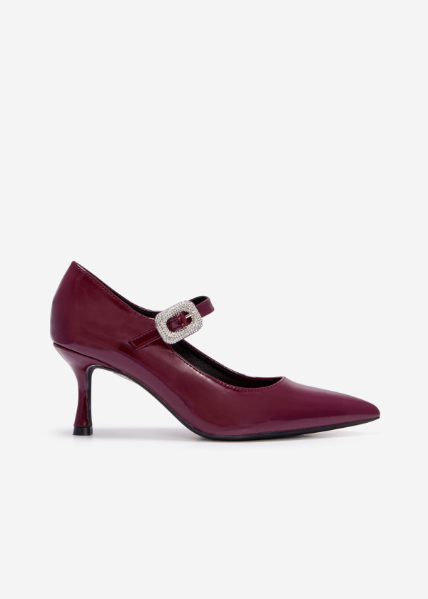 Wine patent diamante buckle court shoe 3