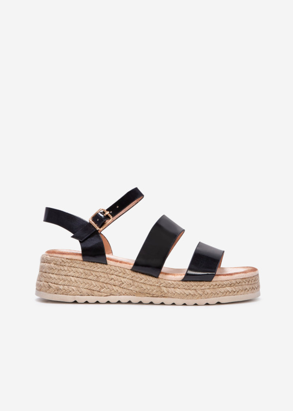 Black tri-strap espadrille wedge sandals 3