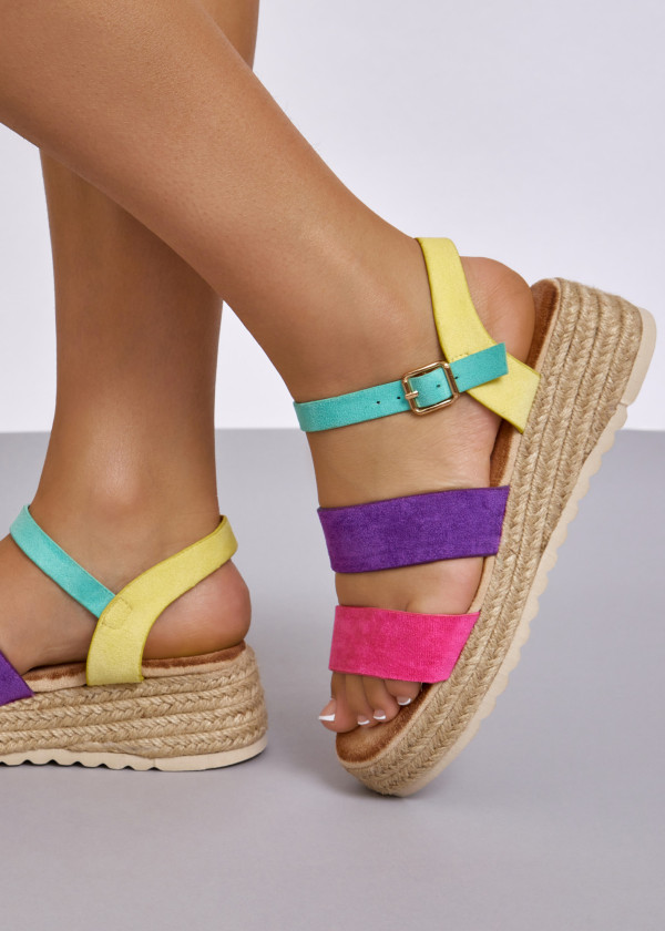 Multicolour tri-strap espadrille wedge sandals 1