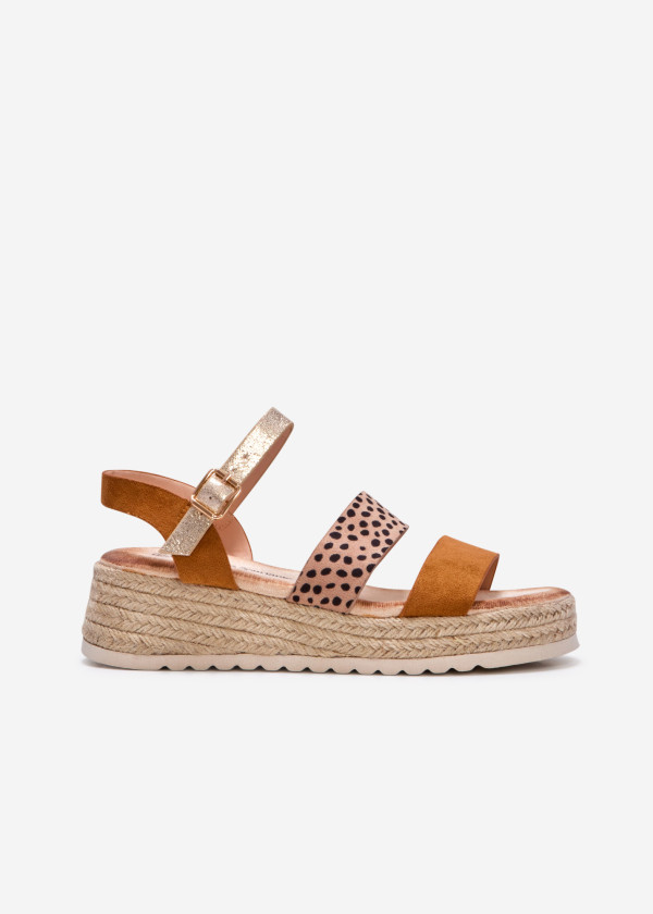 Tan tri-strap espadrille wedge sandals 3