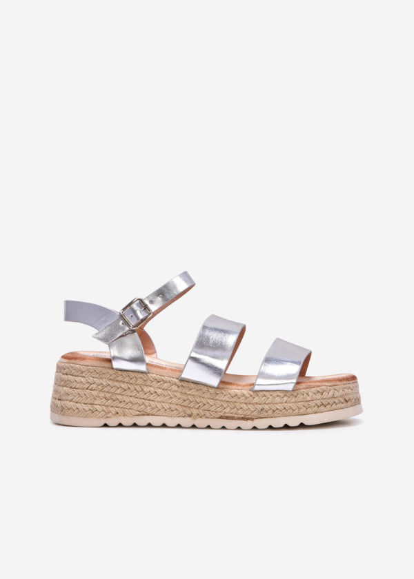 Silver tri-strap espadrille wedge sandals 3