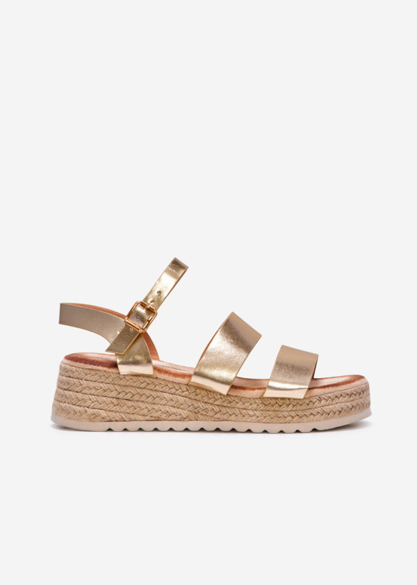 Gold tri-strap espadrille wedge sandals 3